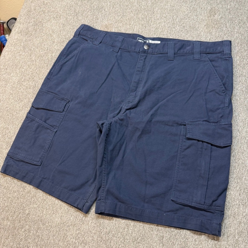 Carhartt Mens Relaxed Fit Cargo Shorts Navy Blue Canvas Workwear Size 44